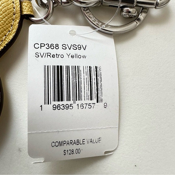 Coach Retro Yellow & Silver Leather Zip Heart Coin Case Bag Charm New - Picture 8 of 9